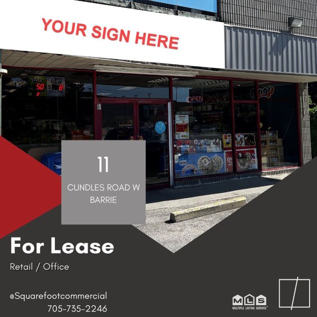 🚨New Listing 🚨 11 Cundles Road West, Barrie. Retail / office with exposure from Bayfield Street. Visit our website for more details 
•
•
•
#retail #forlease #barriecommercialrealestate #barrierealestate #retailforlease #simcoecounty #Squarefoot #squarefootcommercialgroup #cre