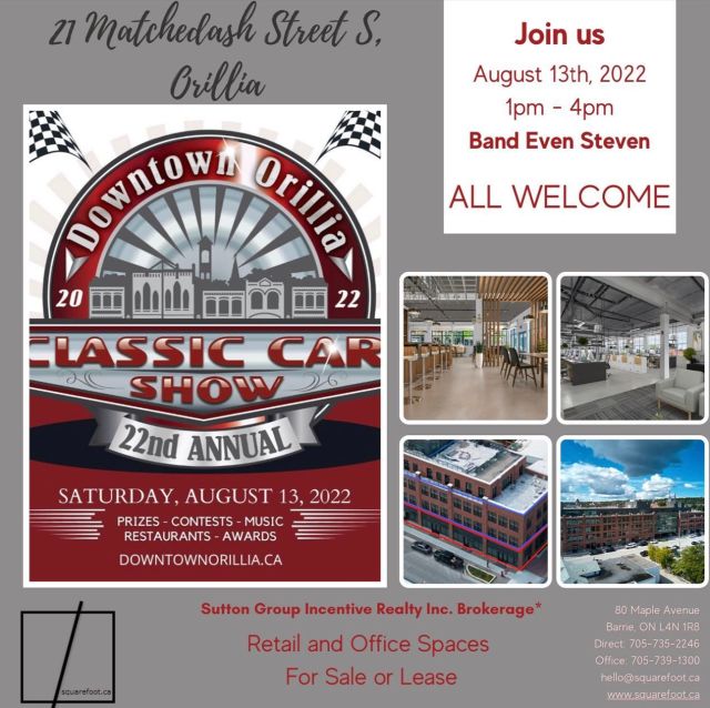 Join us this Saturday August 13th at 21 Matchedash Street S, 1pm-4pm. Doors open to all with the band Even Steven playing. Get the chance to see the retail and office spaces available for sale or lease. 

Contact us for more information